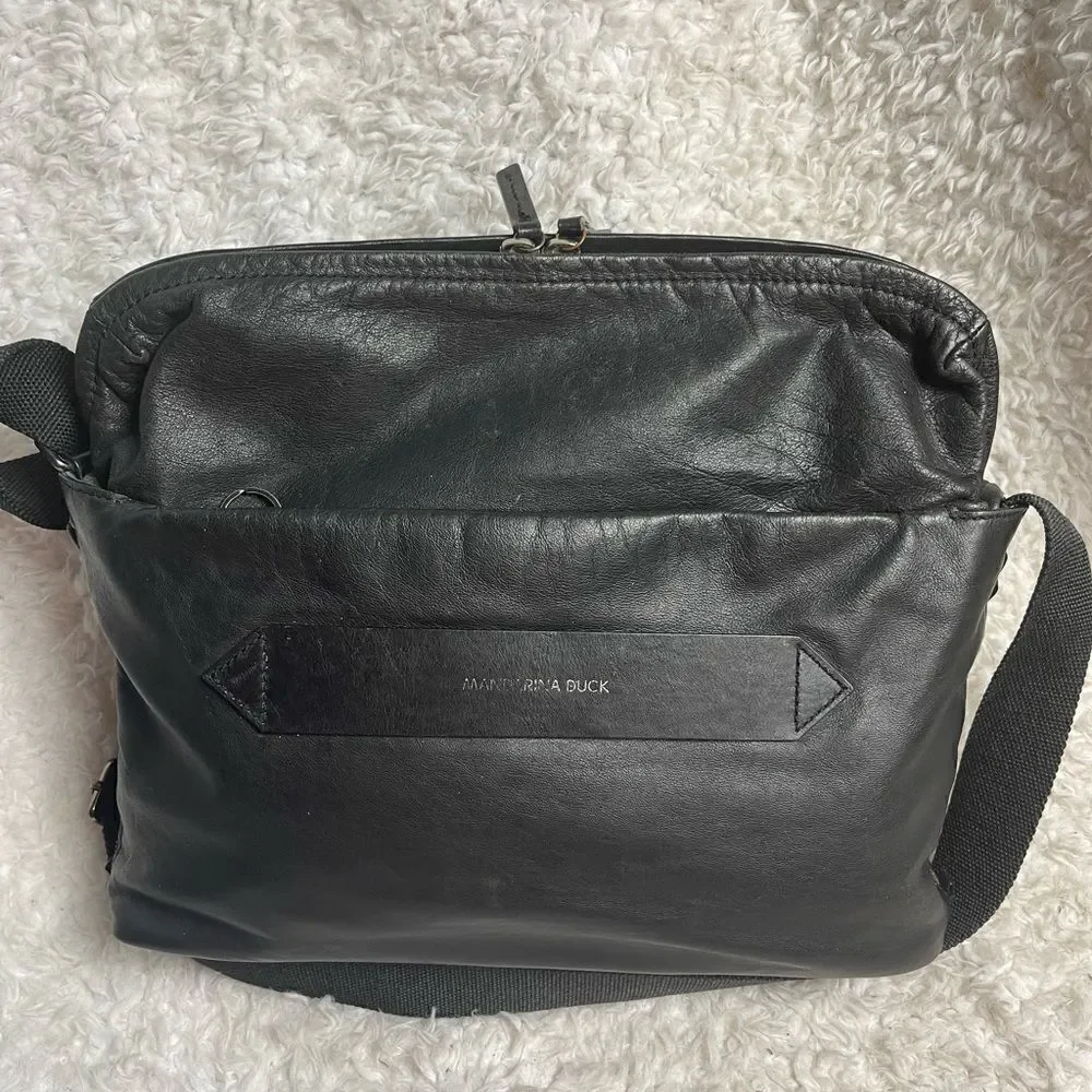 Mandarina Duck Soft Leather Black laptop,Computer office shoulder bag